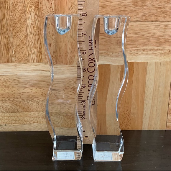Pair of LENOX Ovations Serenity Wavy Curve 8” Crystal Glass Candle Stick Holders - Picture 5 of 14